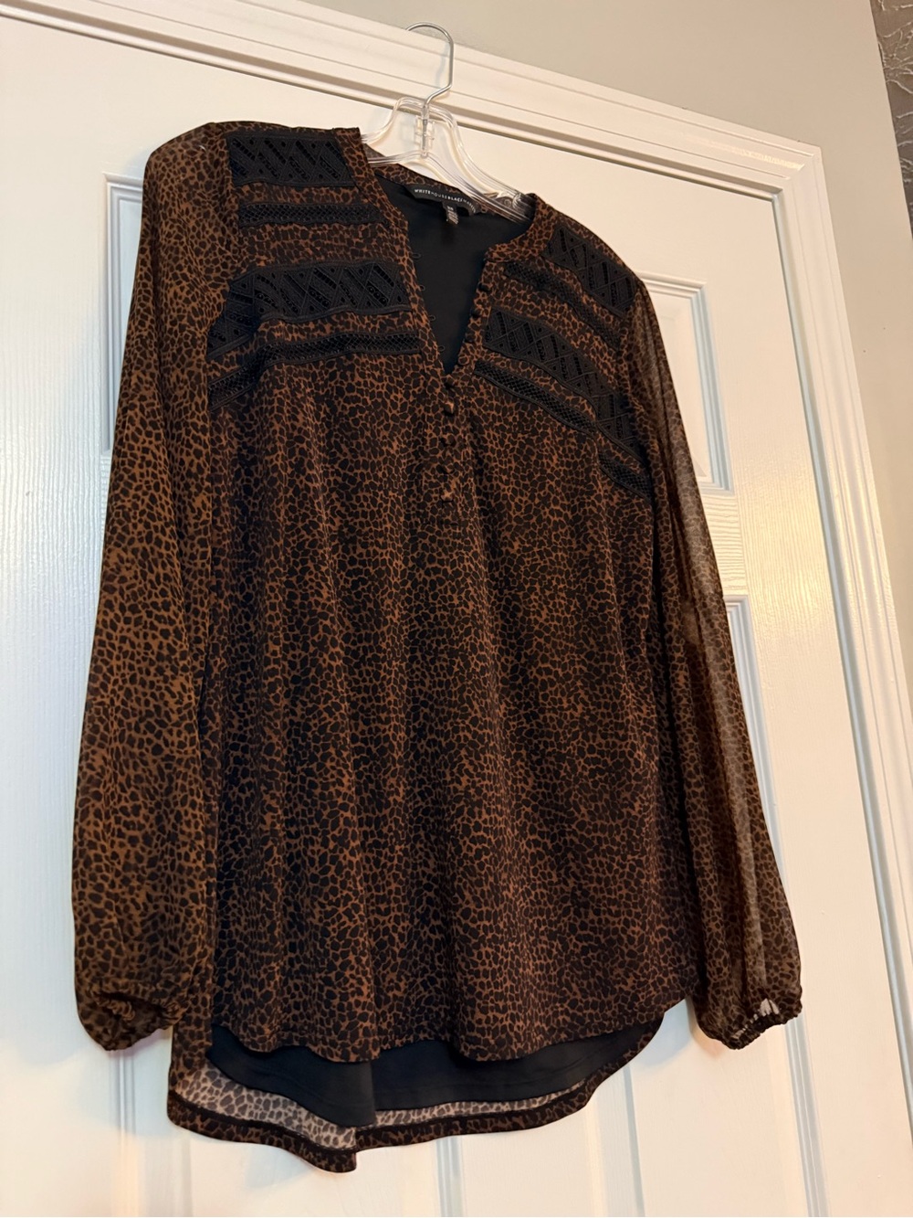 White House Black Market Brown Leopard Print Blouse with Black Trim